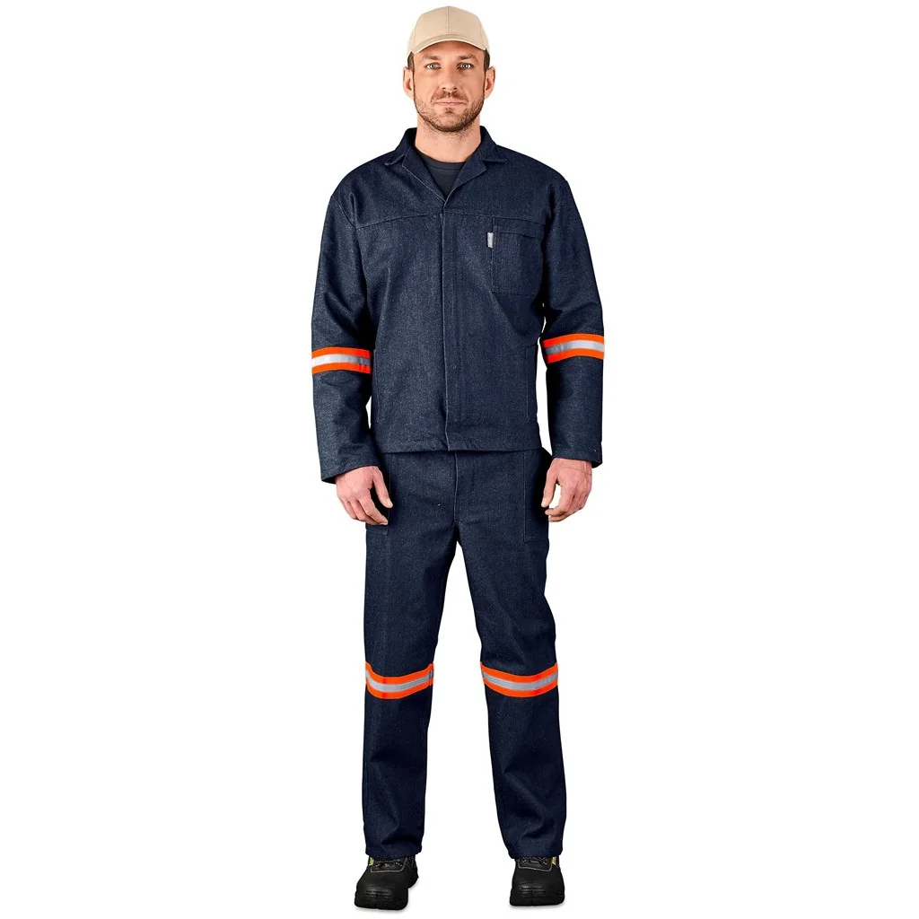 Vintage 100% Cotton Denim Conti Suit – Reflective Arms, Legs & Back – Orange Tape
