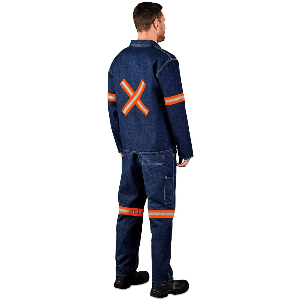 Cast Premium 100% Cotton Denim Jacket – Reflective Arms & Back – Orange Tape