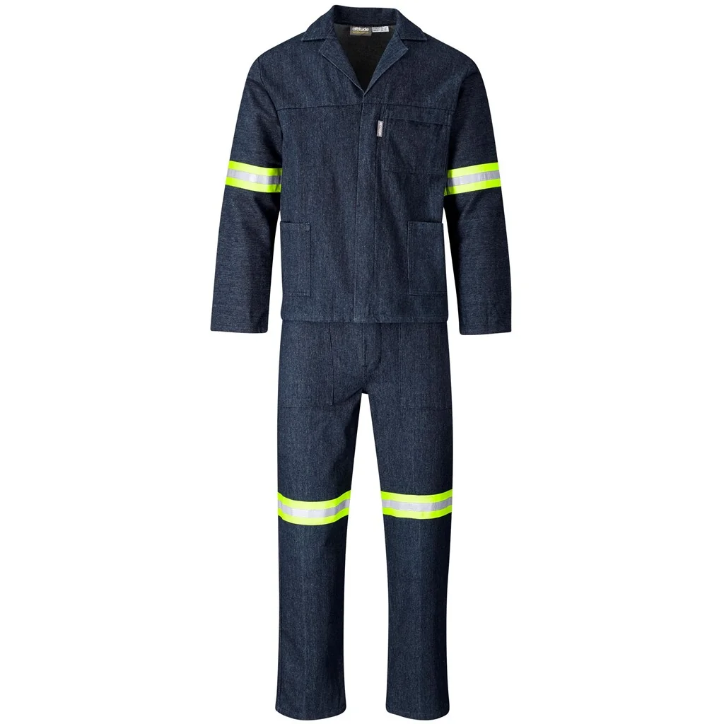 Vintage 100% Cotton Denim Conti Suit – Reflective Arms, Legs & Back – Yellow Tape