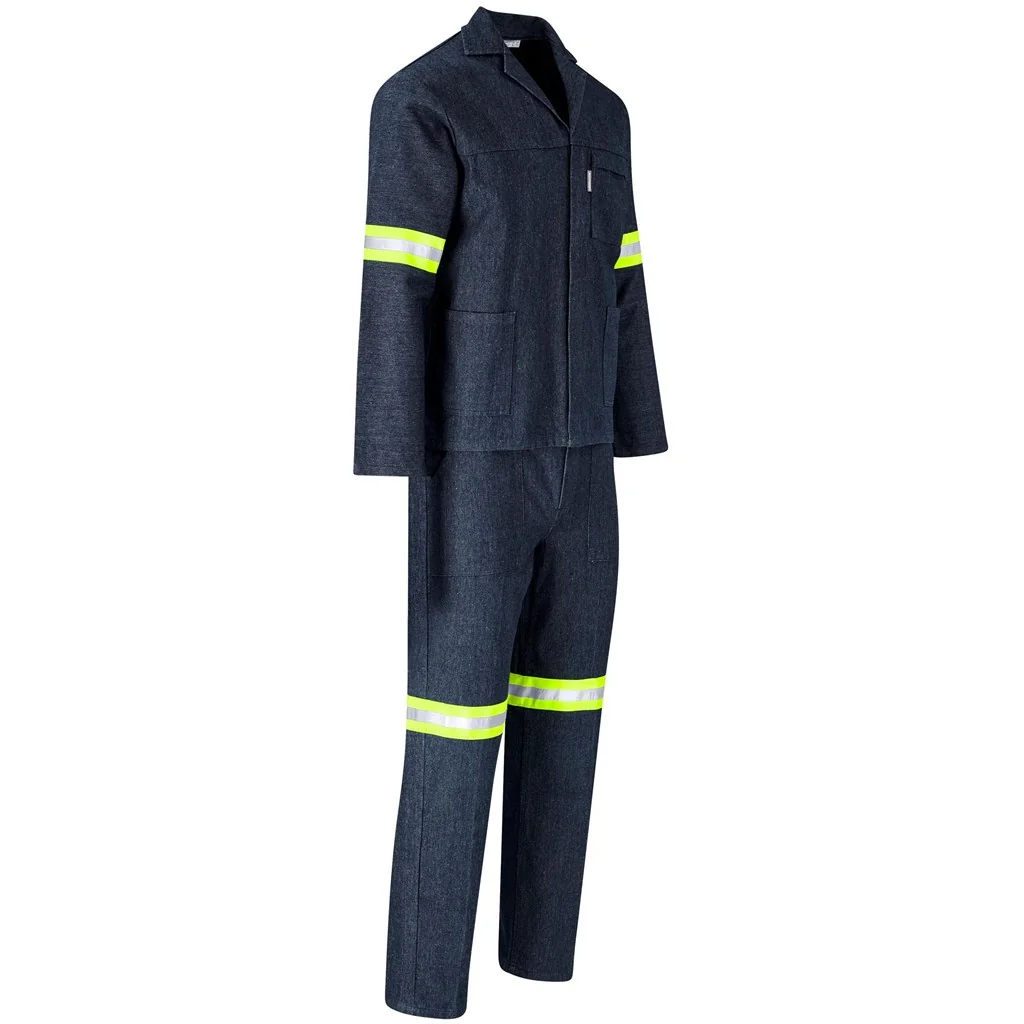 Vintage 100% Cotton Denim Conti Suit – Reflective Arms, Legs & Back – Yellow Tape