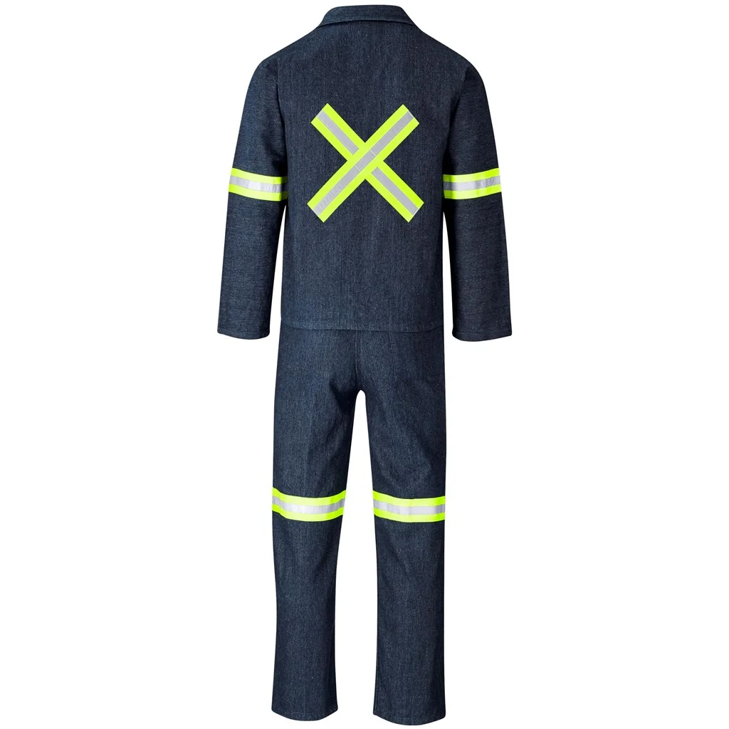 Vintage 100% Cotton Denim Conti Suit – Reflective Arms, Legs & Back – Yellow Tape