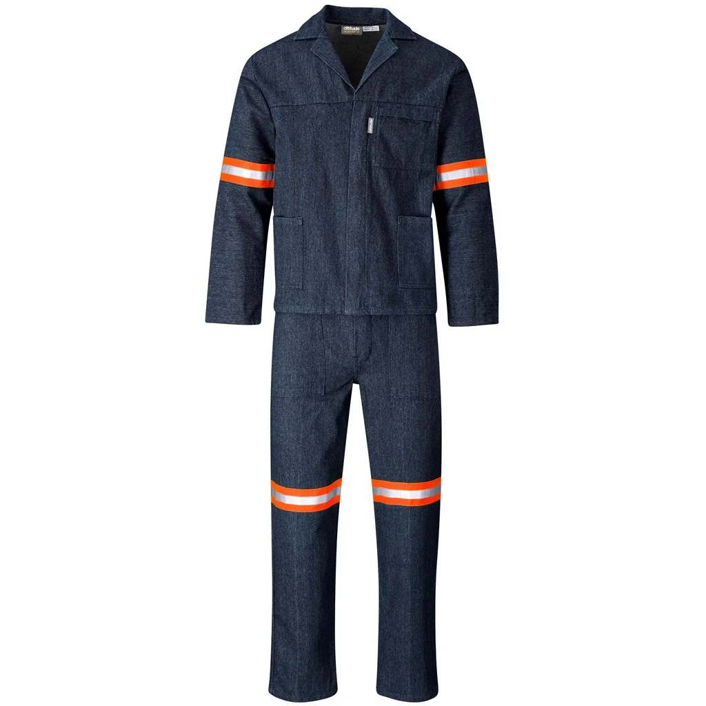 Vintage 100% Cotton Denim Conti Suit – Reflective Arms, Legs & Back – Orange Tape