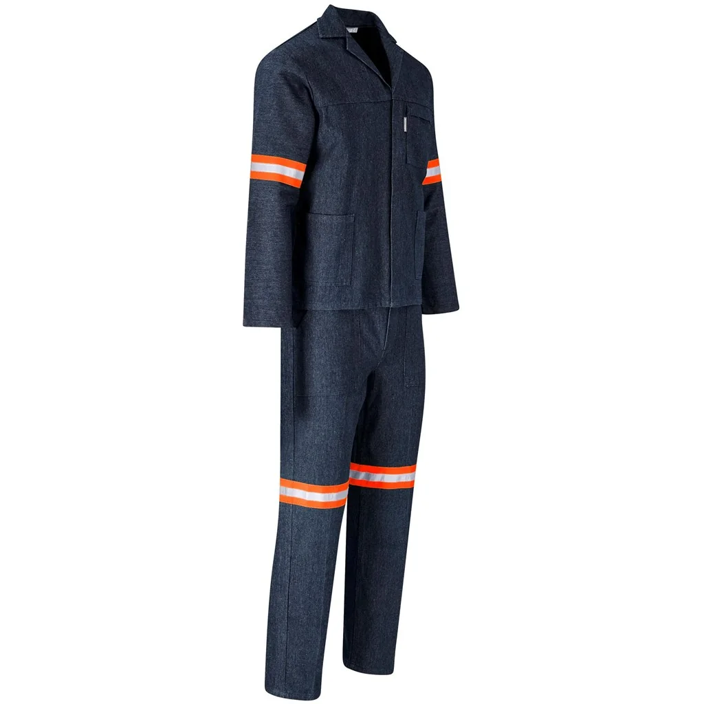 Vintage 100% Cotton Denim Conti Suit – Reflective Arms, Legs & Back – Orange Tape