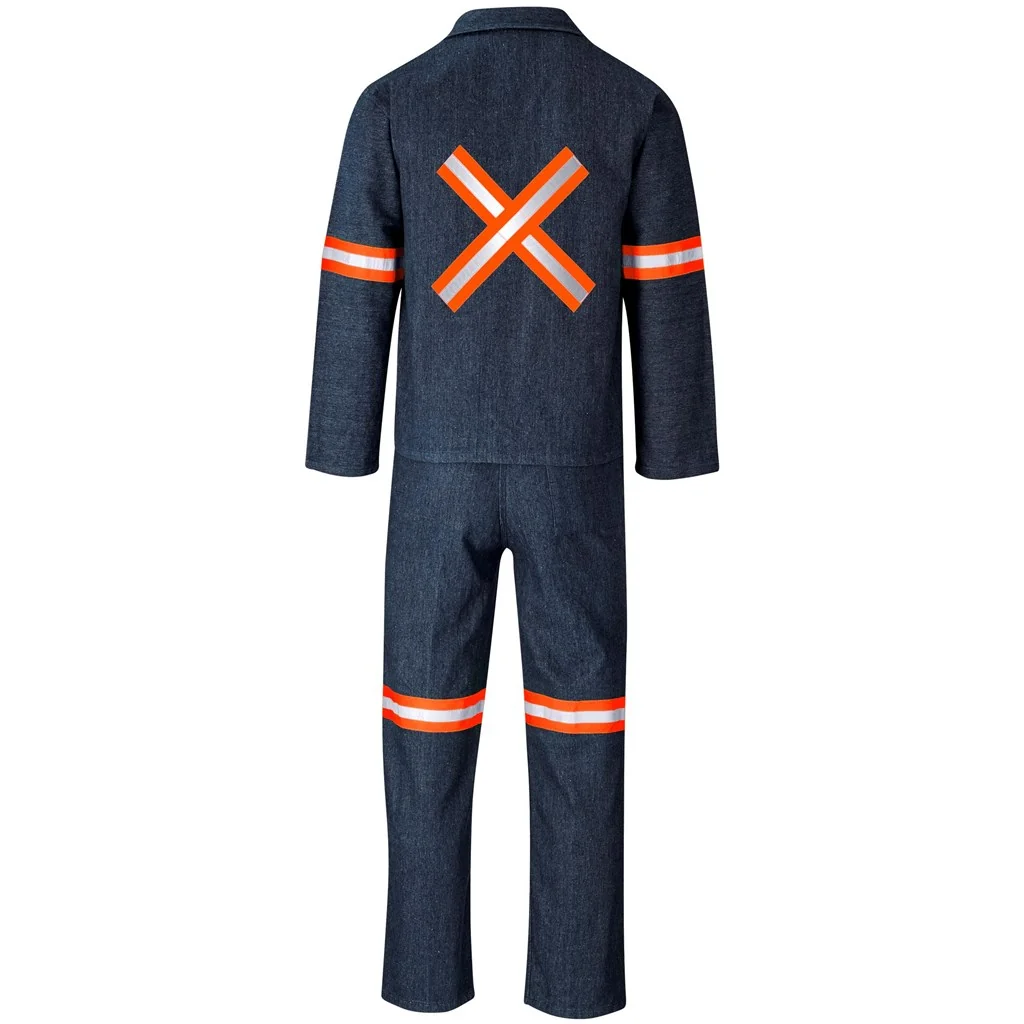 Vintage 100% Cotton Denim Conti Suit – Reflective Arms, Legs & Back – Orange Tape